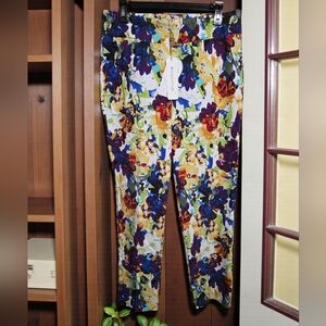 🆕️ Slimline Watercolour Slip-On Multi-Colour Floral Easywear Pants Sz 12